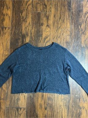 Women’s Agnes & Dora Navy Long-Sleeve Cropped Pullover Sweater Size Small